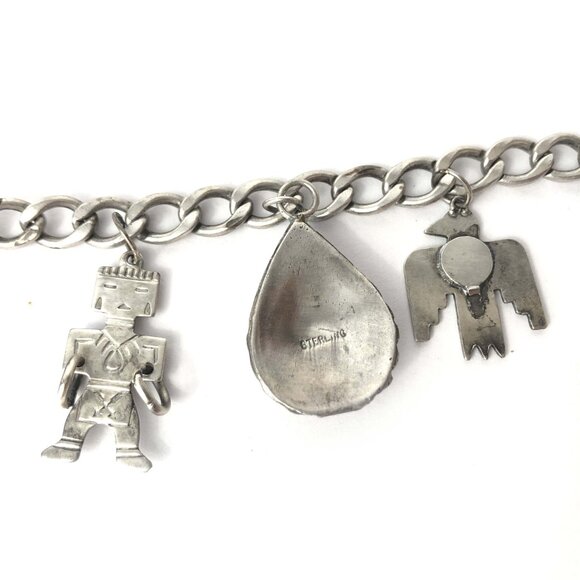 Native American Charm Bracelet 925 Sterling Silver Southwestern Vintage 7 1/8" - Picture 7 of 8